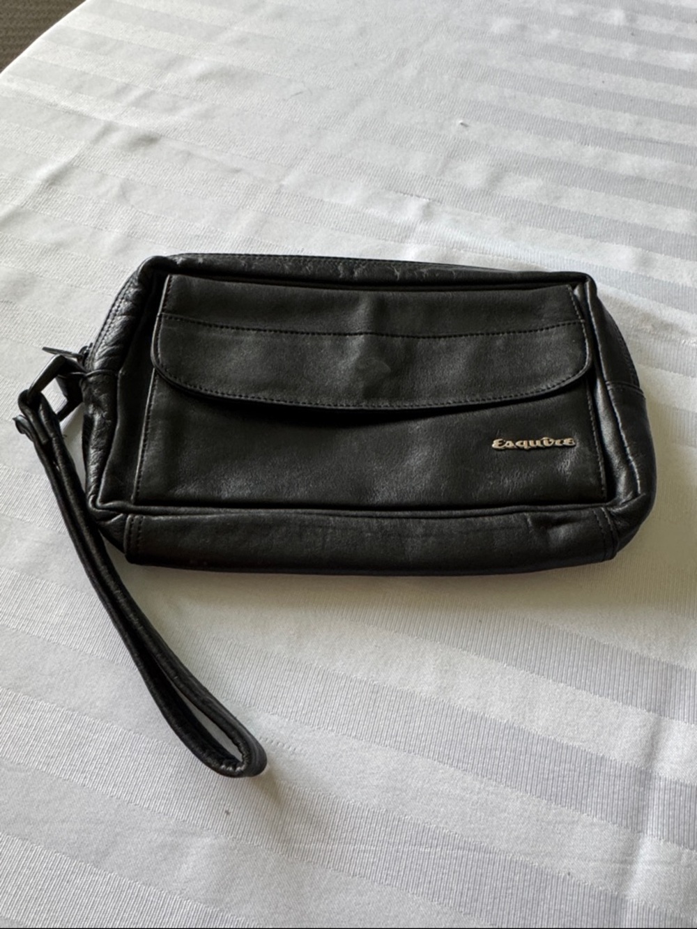 Esquire Black Leather Wristlet Clutch Vintage